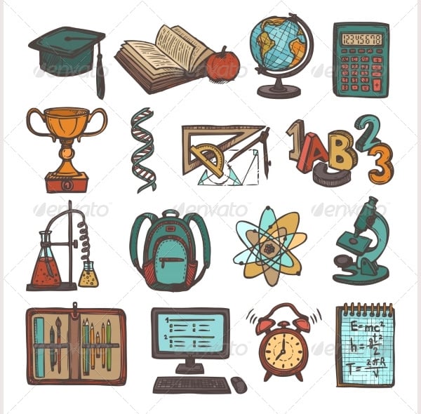 school education sketch icons