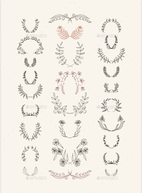 set of symmetrical floral graphic design elements
