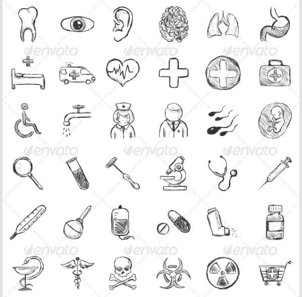 vector set of sketch medical icons