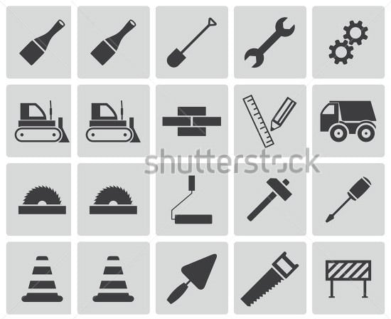 vector black construction icons set