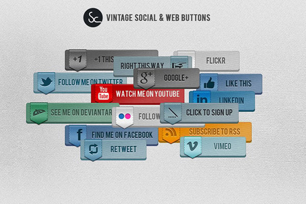 vintage social and web button