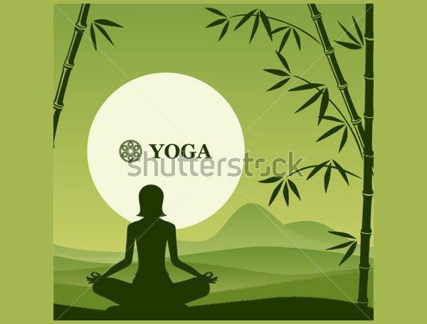 Vector Yoga Illustration. Yoga Poster With An Watercolor Green