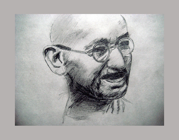 Mahatma gandhi cartoon portrait drawing Royalty Free Vector