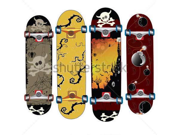 skateboard design with skull thorns