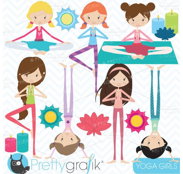 yoga girls clipart commercial use