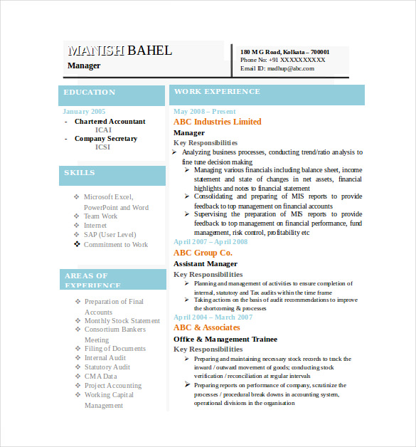 Download resume format in word document