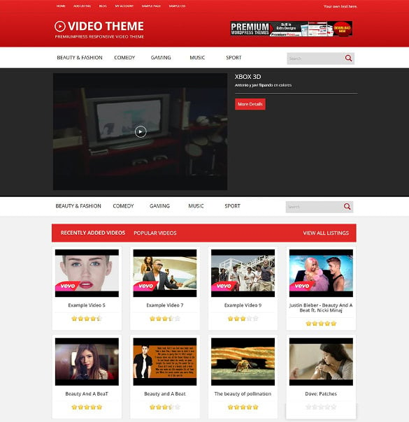 responsive online video website wordpress them