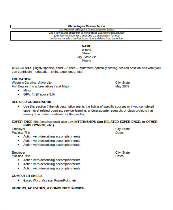 customer service chronological resume template1