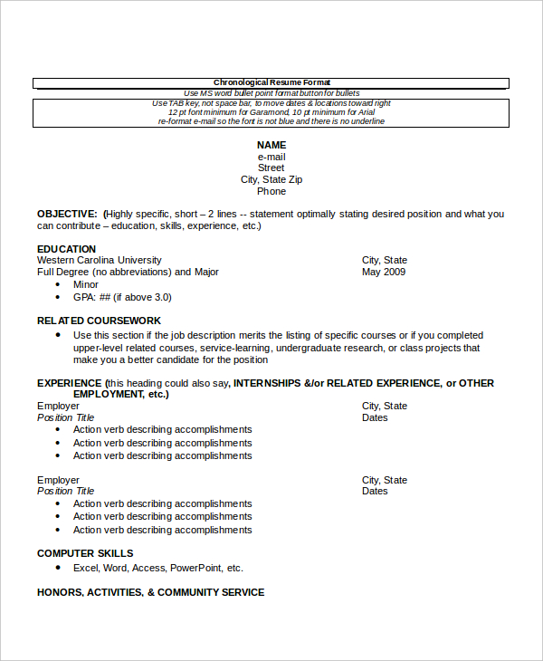 Chronological Resume Template 23 Free Samples Examples Format Download Free Premium Templates