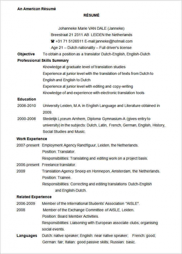 Microsoft Word Resume Template Not In English