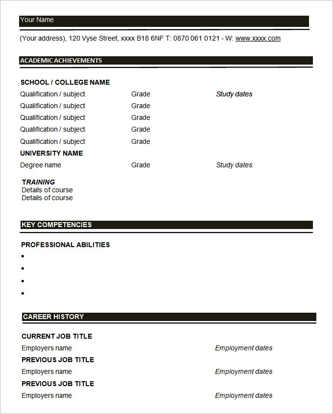 Printable Blank Resume