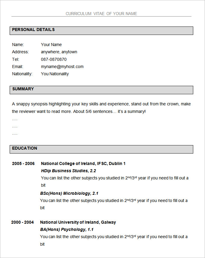 basic resume template free download