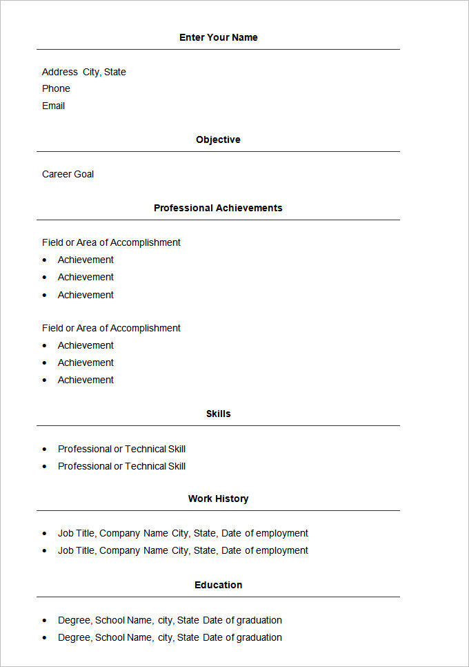 resume job template word