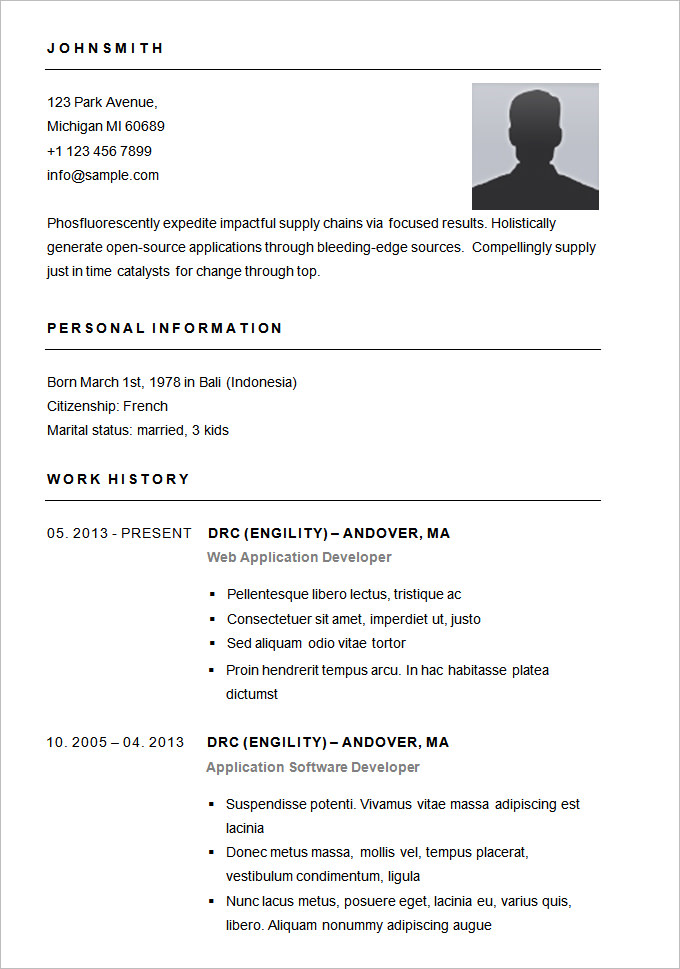 basic resume template for app developer