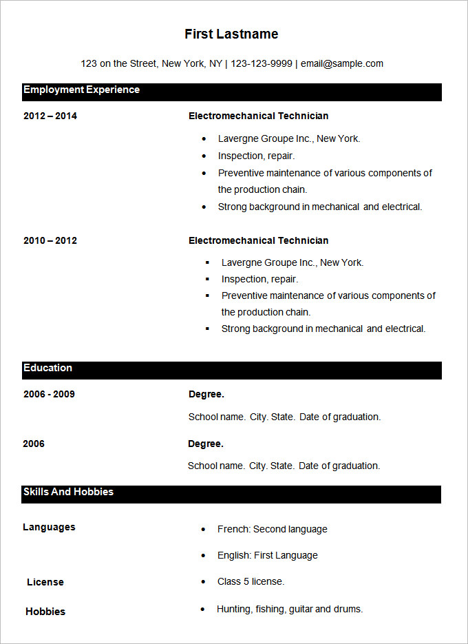 Resume Sample For Job Application Download