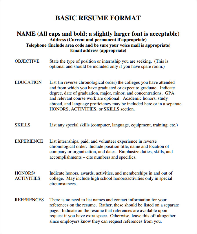 70 Basic Resume Templates Pdf Doc Psd Free Premium