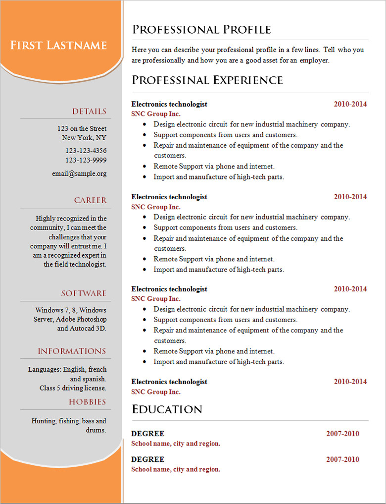 resume template free download .pdf