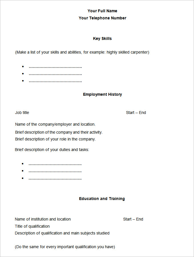 48+ Blank Resume Templates - DOC, PDF