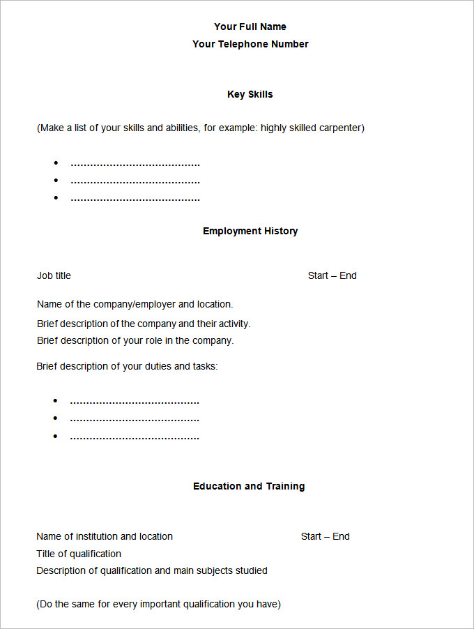 48 Blank Resume Templates DOC PDF