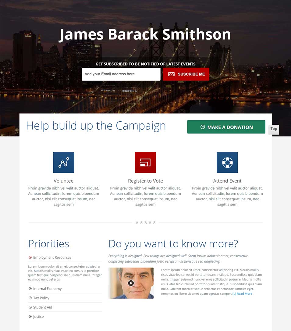 candidate political landing page