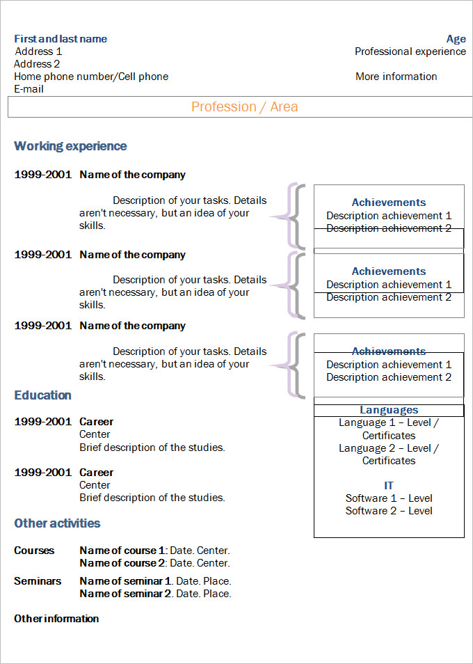 chronological cv resume template