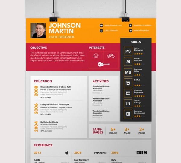 creative resume template with clean