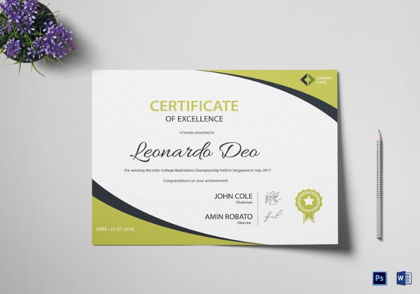 elegant certificate of badminton excellence