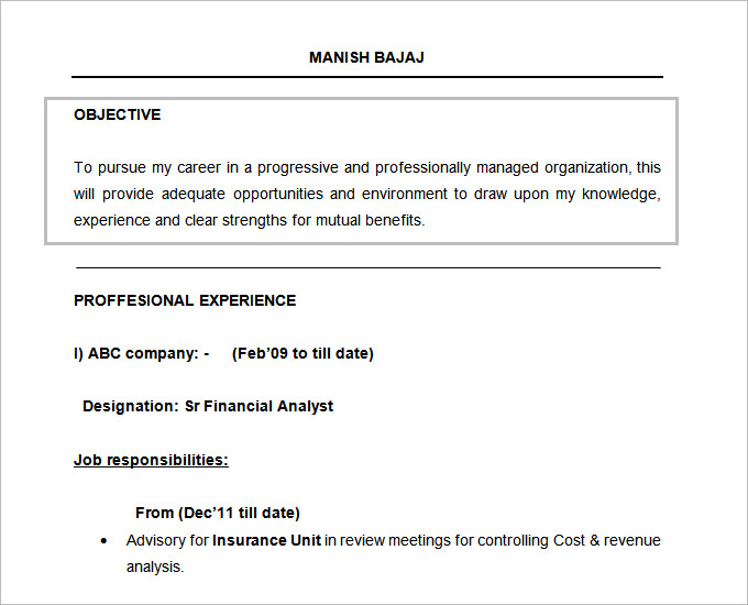 Examples of resume objectives for freshers