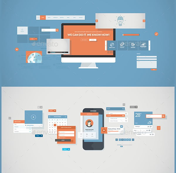 flat design concepts for mobile app and website