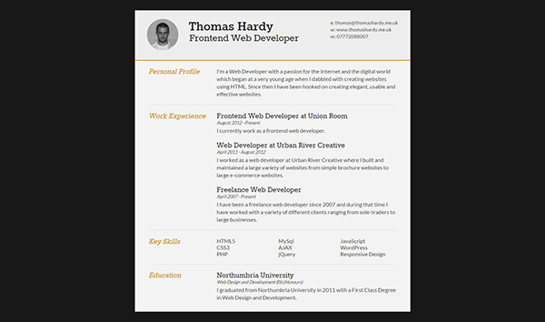 36+ HTML5 Resume Templates - Free Samples, Examples Format Download ...
