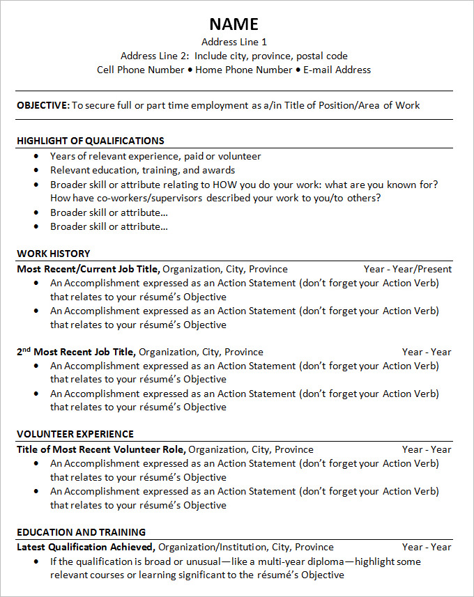 example chronological resume