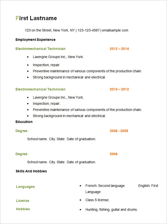 basic resume templates examples