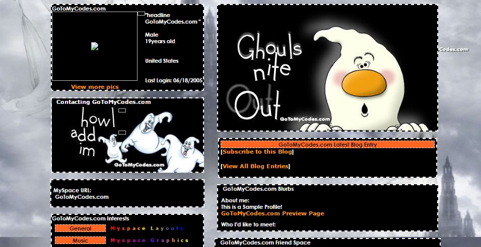 ghouls night out myspace layouts profile preview at gotomycodes