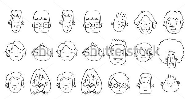 hand drawn male head sketches