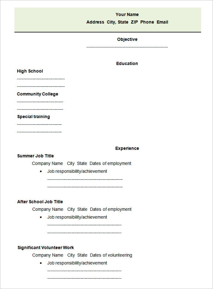 resume-templates-free-for-high-school-students-of-blank-resume-template