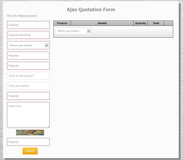 php ajax quotation form download