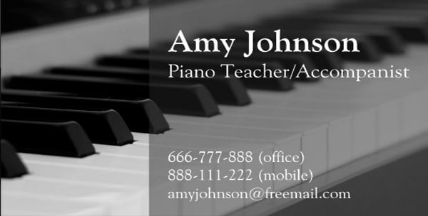 piano teacher business card