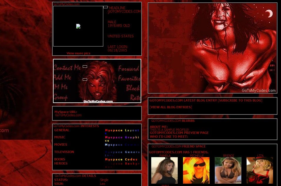red raven myspace layouts profile preview at gotomycodes