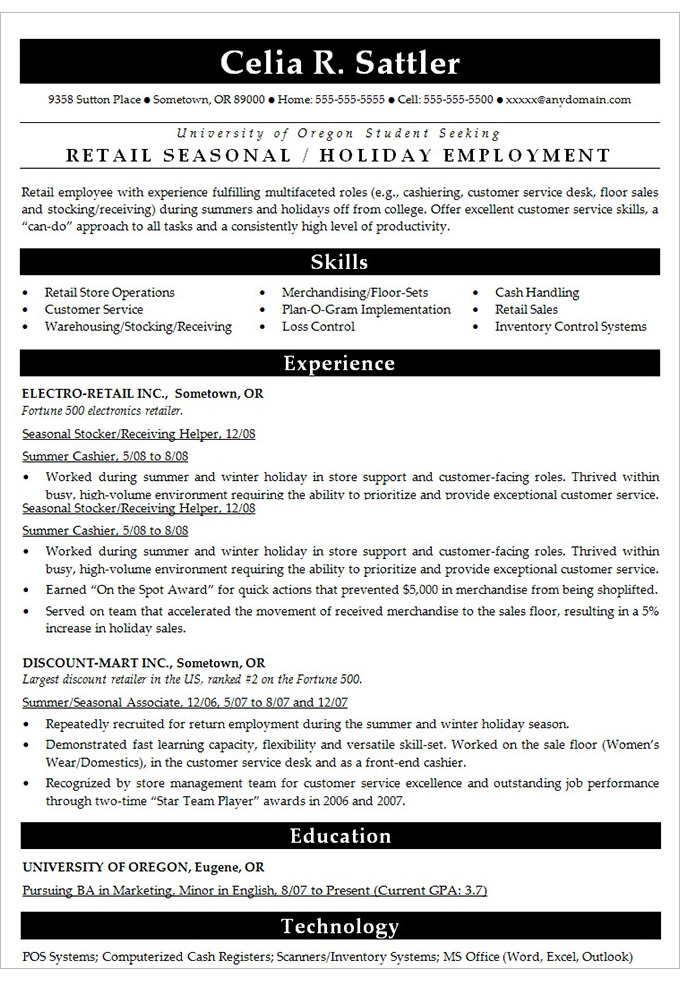 Retail cash office resume