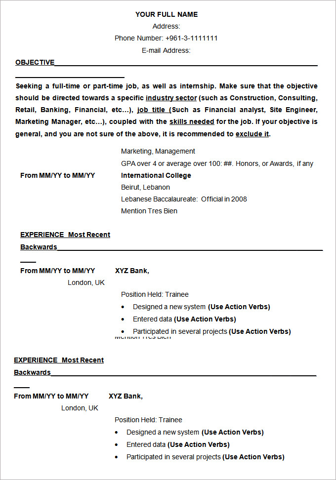 resume examples format