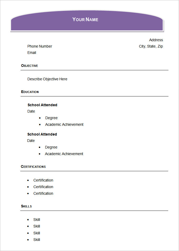 sample academic blank resume