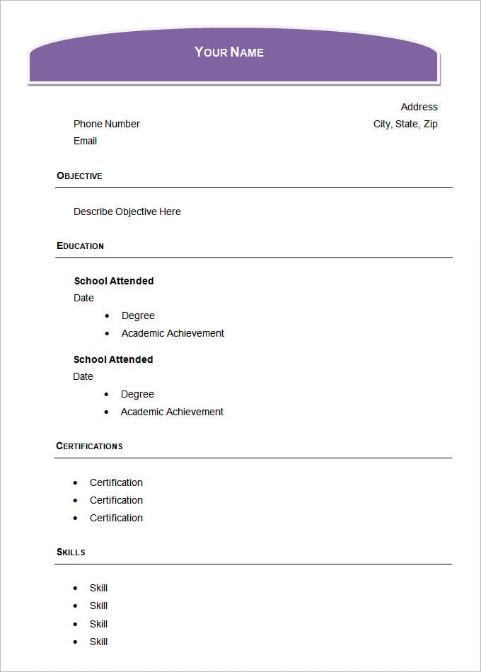 simple resume template for students free download