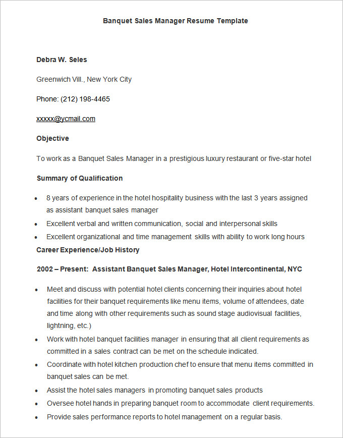 sample banquet sales manager resume template download