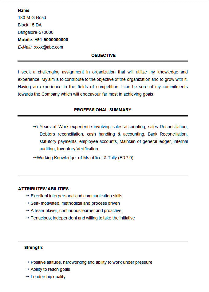 resume format for bsc students