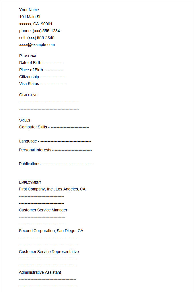 46+ Blank Resume Templates - DOC, PDF | Free & Premium Templates