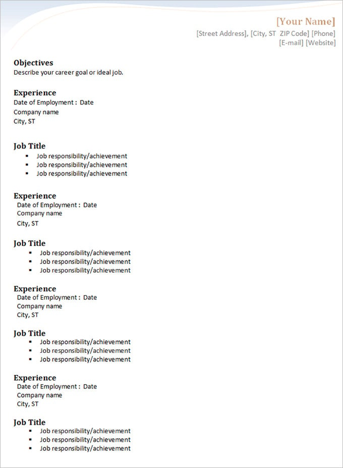 chronological resume template free download