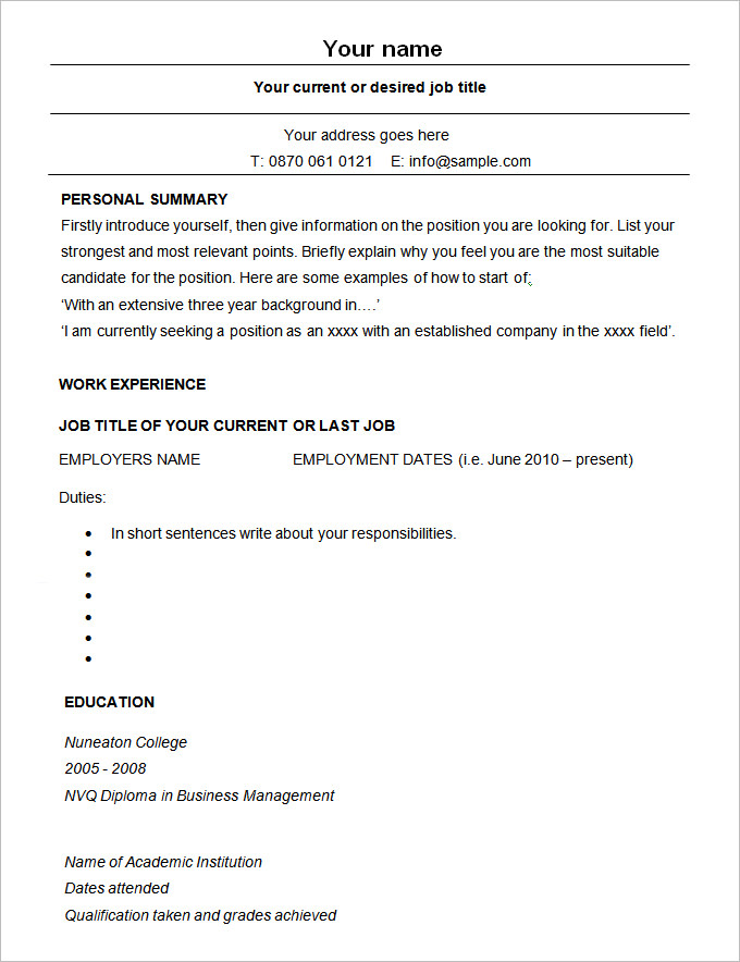 sample modern resume cv template