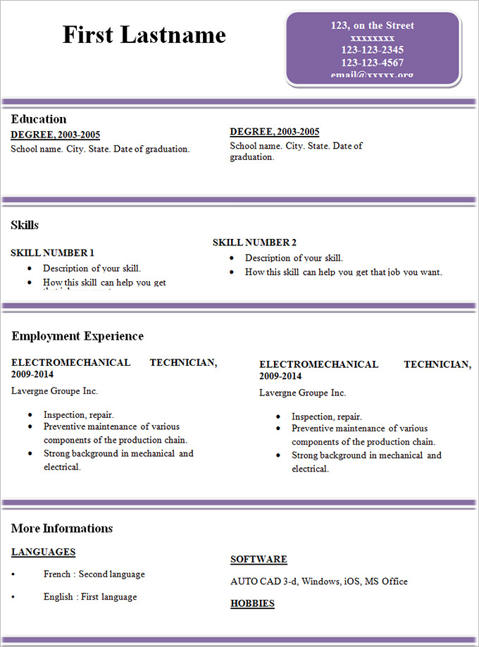 free online simple and basic resume templates download