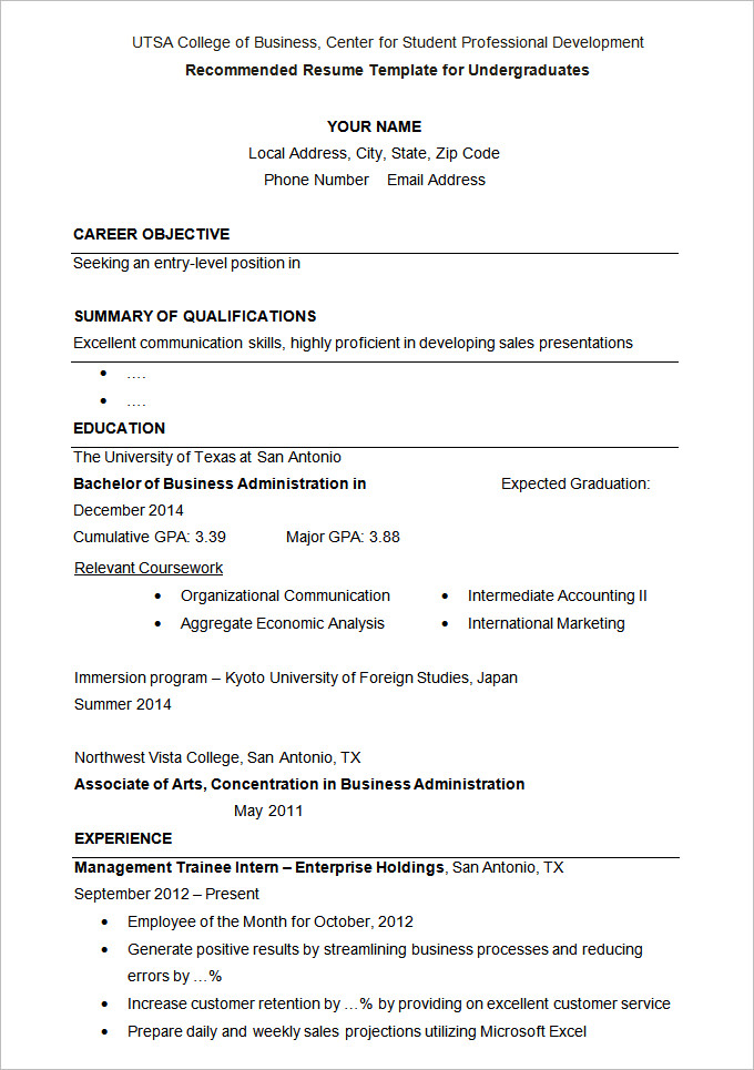 Cv Templates University RESUMEBULKMAILER
