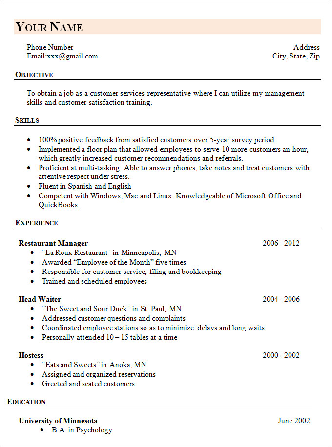 sample resume for restarting career